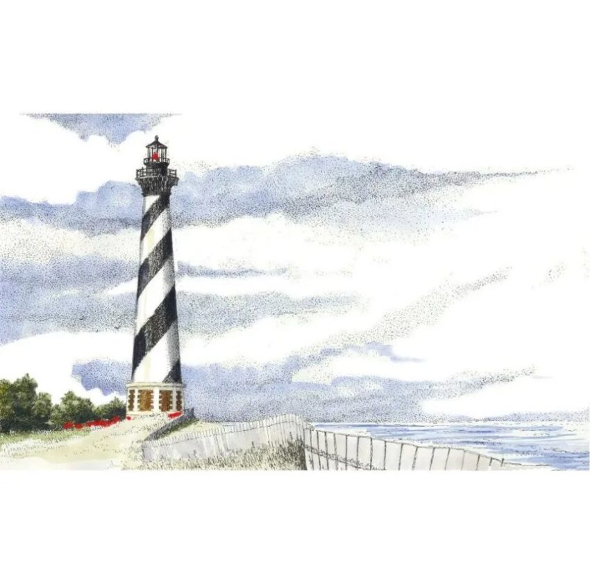 Pen and ink drawing of Cape Hatteras Lighthouse