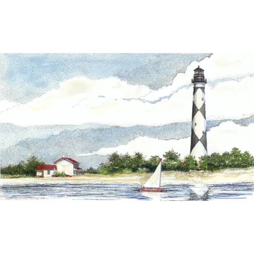 Pen and ink drawing Cape Lookout Lighthouse