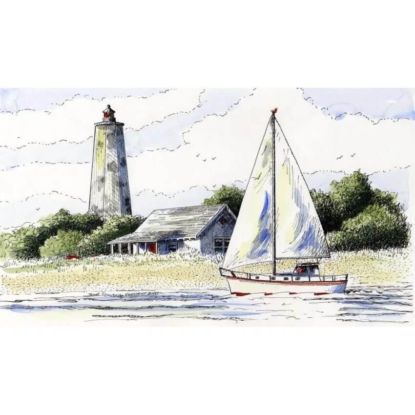 Bald Head Lighthouse watercolor ink