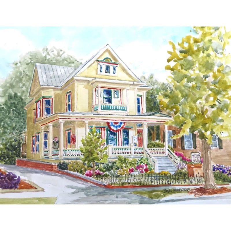 Original watercolor of the Hanna House B & B in New Bern, North Carolina