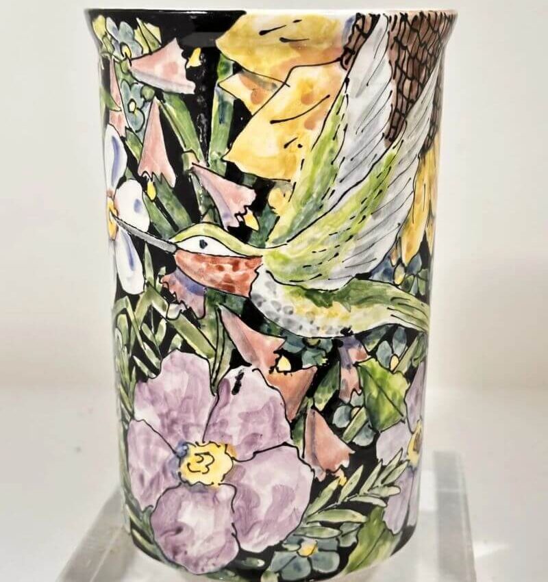 Celebration Pottery Utensil Jar - Hummingbird