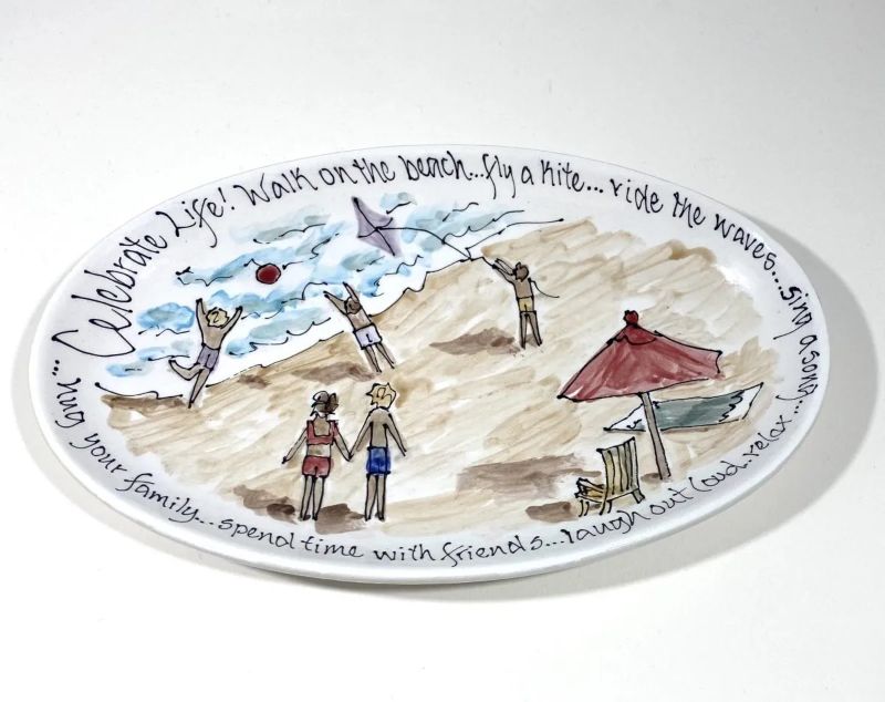 Celebration Pottery Platter - Beach Scene