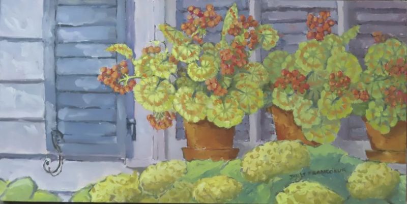 Trio of Geraniums - Oil Painting