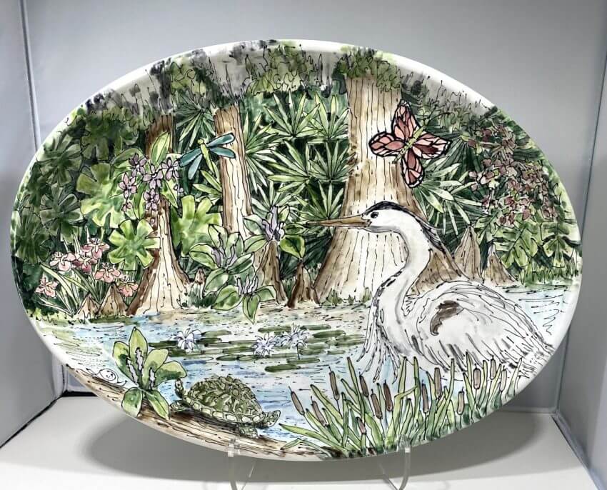 SOLD: Celebration Pottery Platter - Heron and Turtle